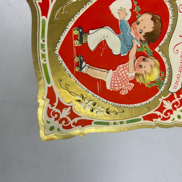 Vintage Valentines Greeting Card Embossed Roller Skates Heart Boy Girl Ephemera - Picture 6 of 11